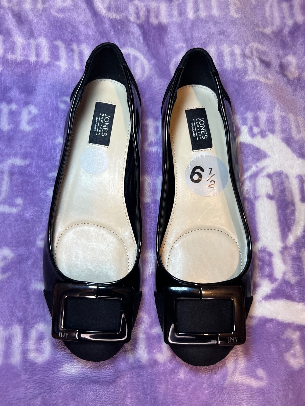 Jones New York Lizzie Black Buckle Flats Size 6.5